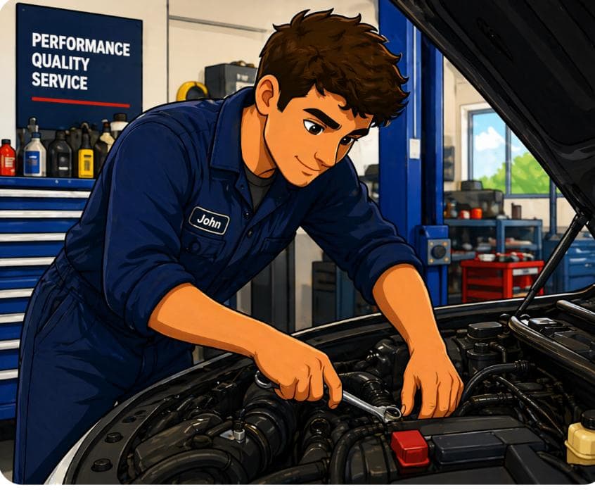 A mechanic working under the bonnet